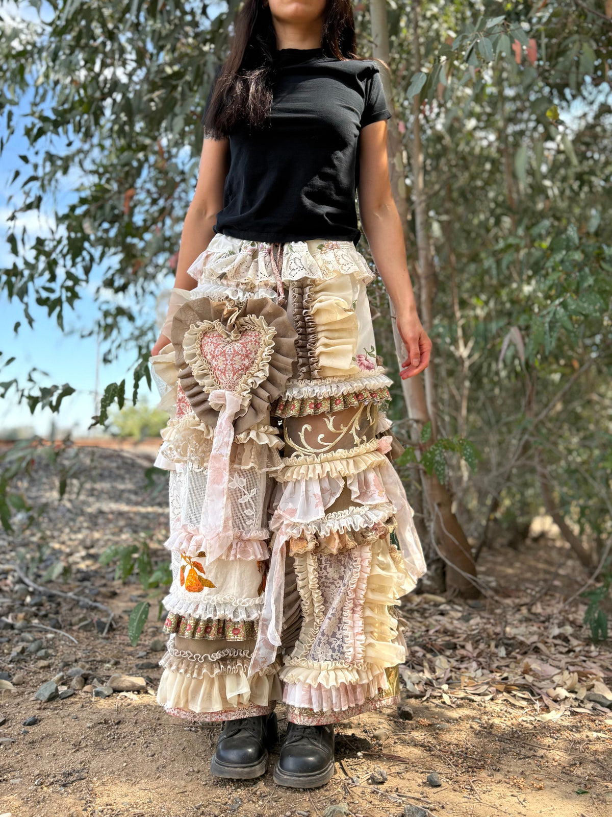 Upcycled Adjustable-Waist Ruffle Pants
