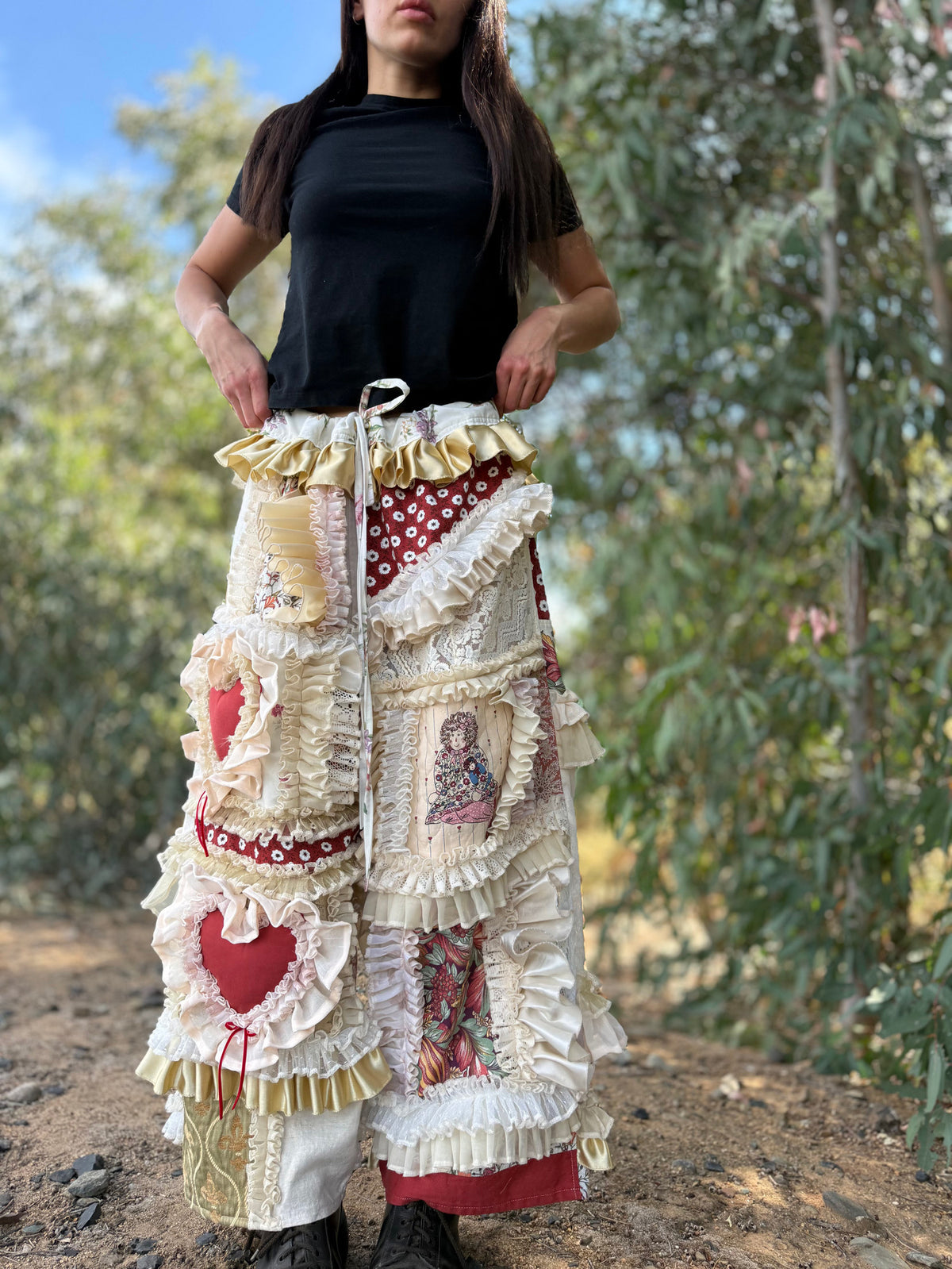 Upcycled Adjustable-Waist Ruffle Pants