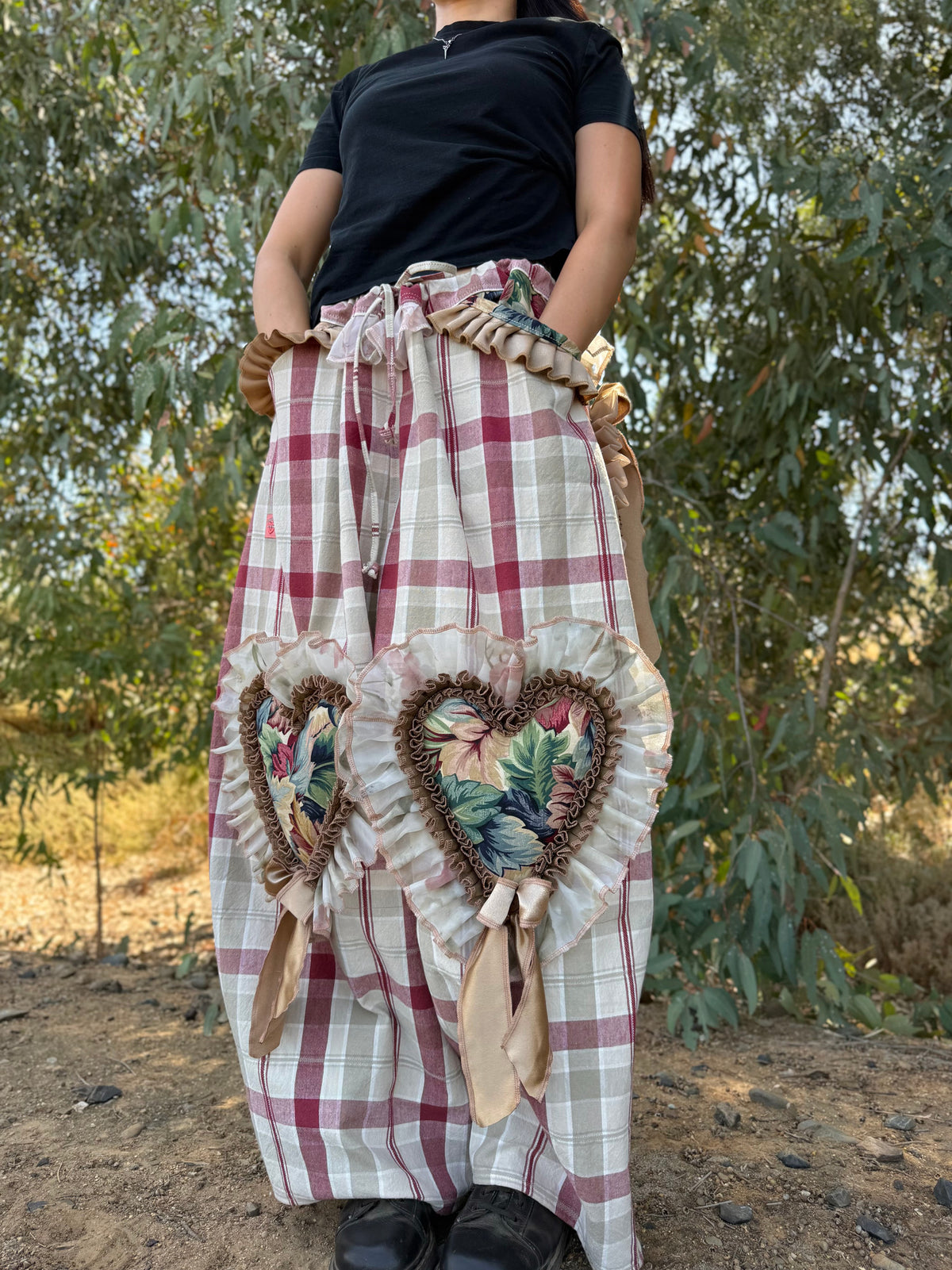 Upcycled Adjustable-Waist Ruffle Pants