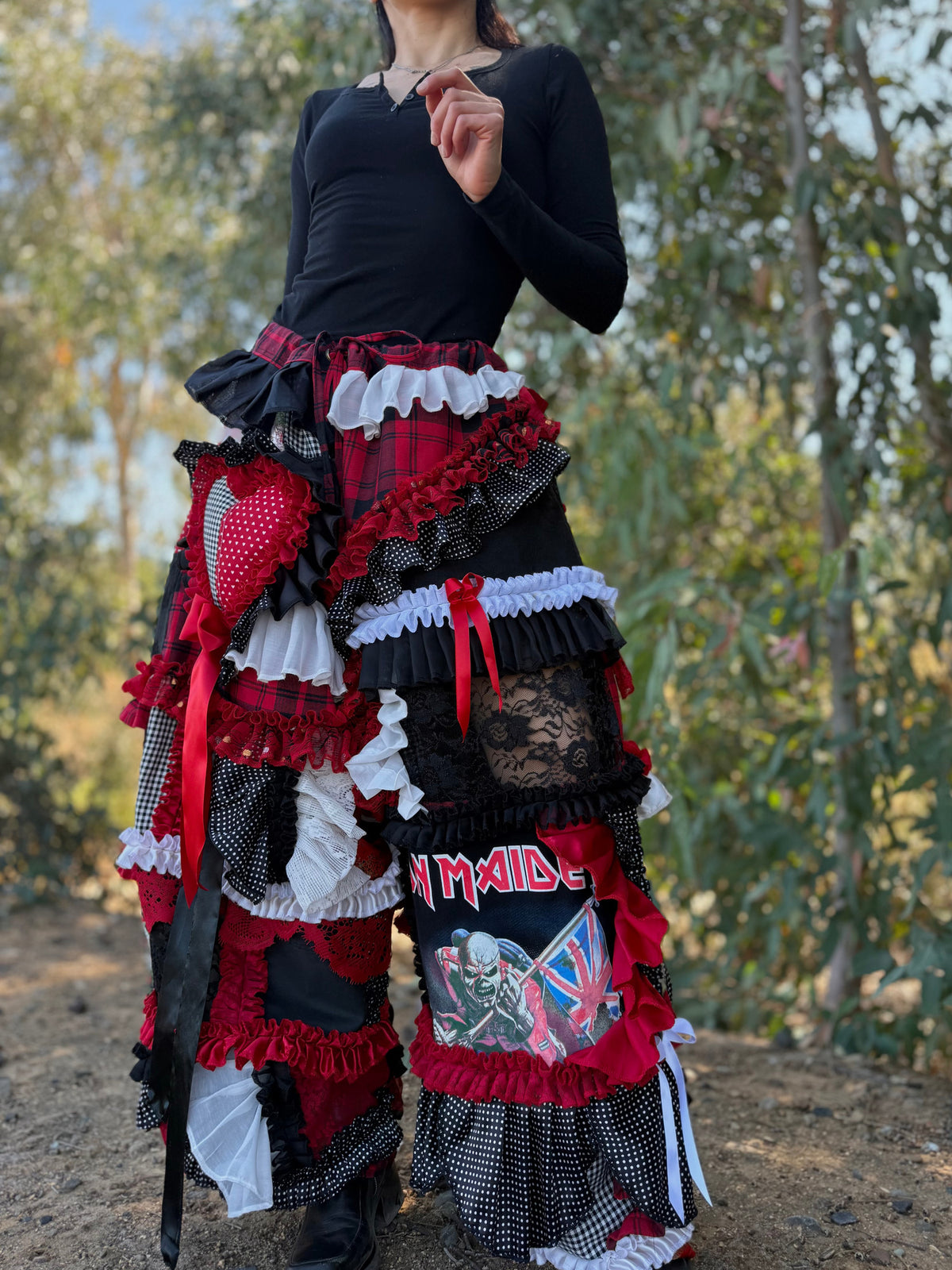 Upcycled Adjustable-Waist Ruffle Pants