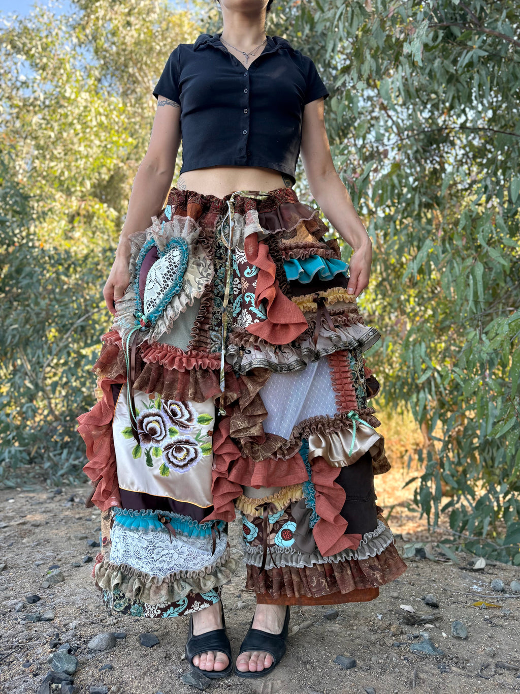 Upcycled Adjustable-Waist Ruffle Pants