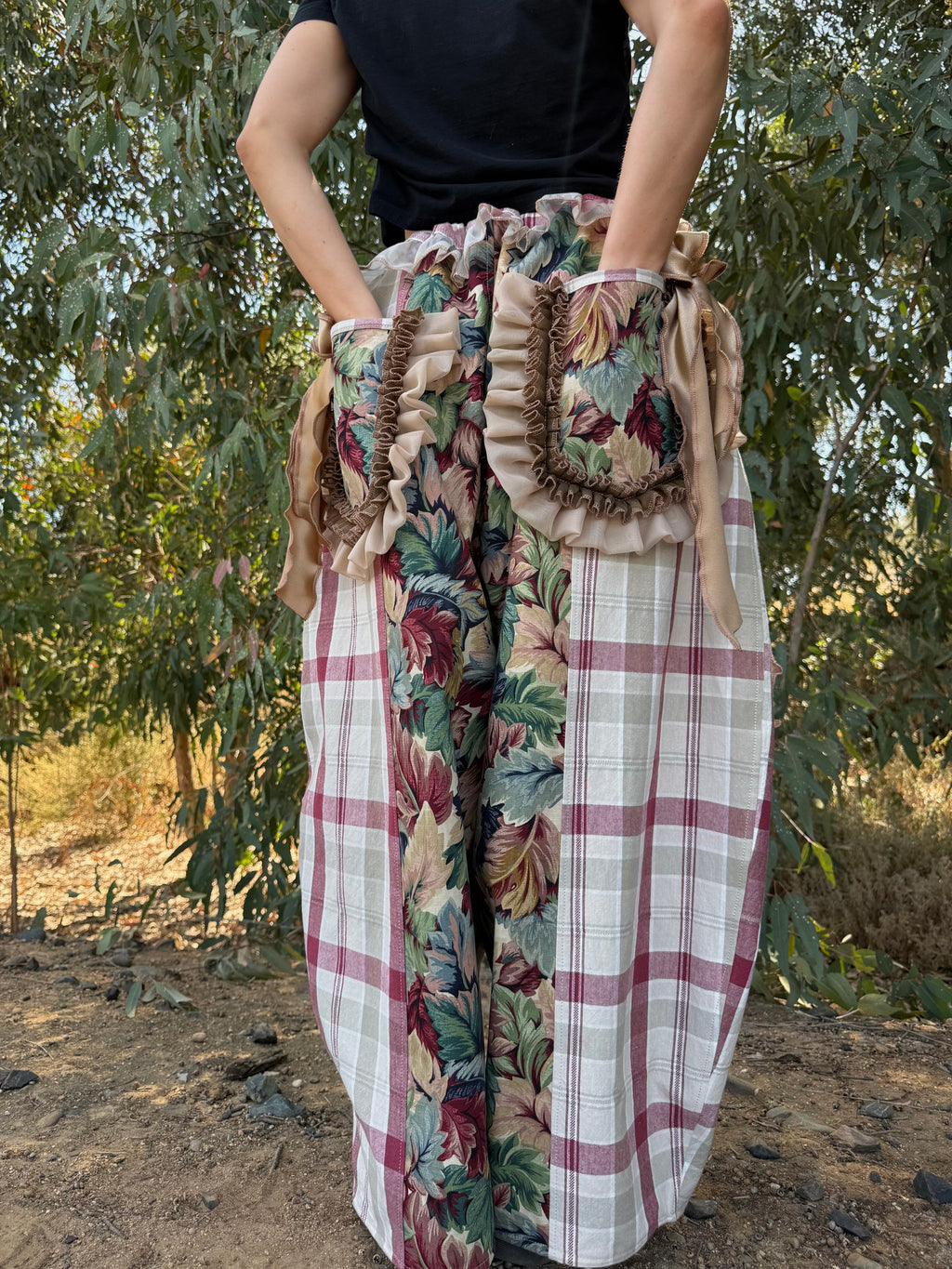 Upcycled Adjustable-Waist Ruffle Pants
