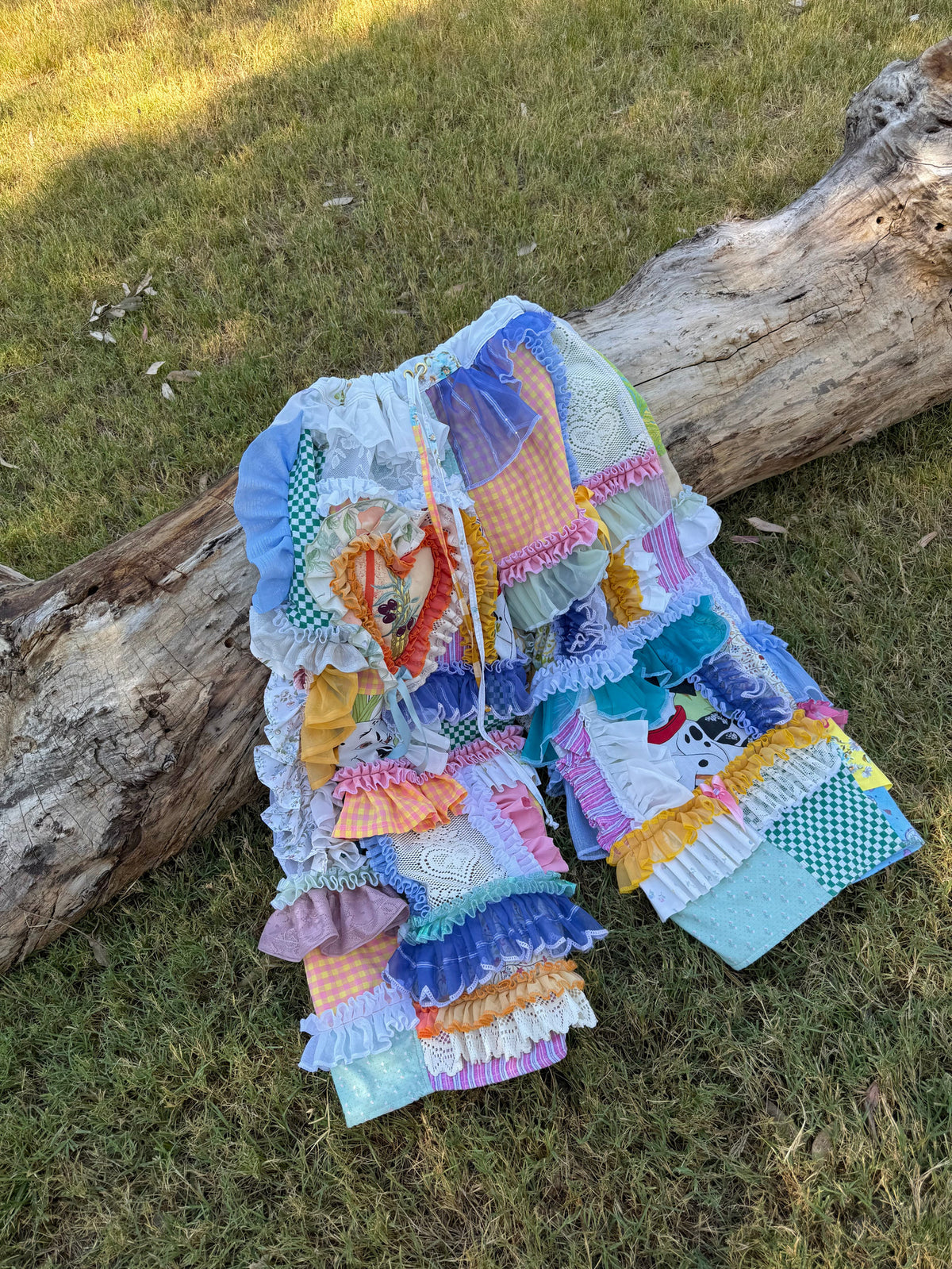 Upcycled Adjustable-Waist Ruffle Pants