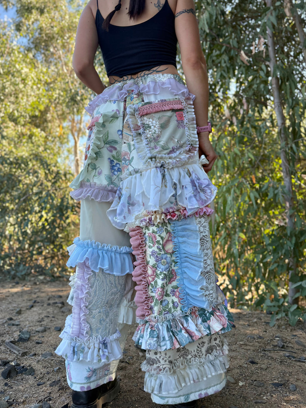 Upcycled Adjustable-Waist Ruffle Pants