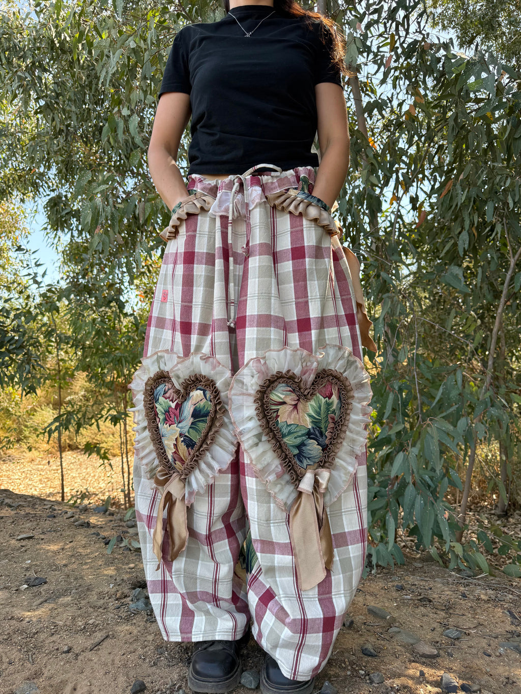 Upcycled Adjustable-Waist Ruffle Pants