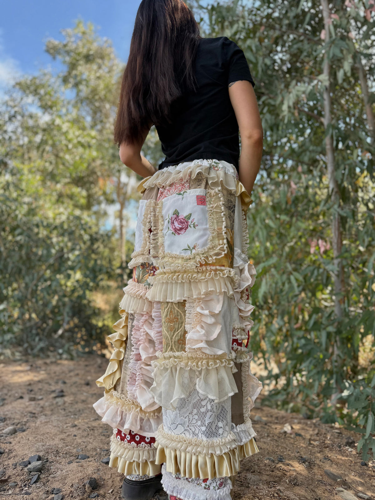Upcycled Adjustable-Waist Ruffle Pants