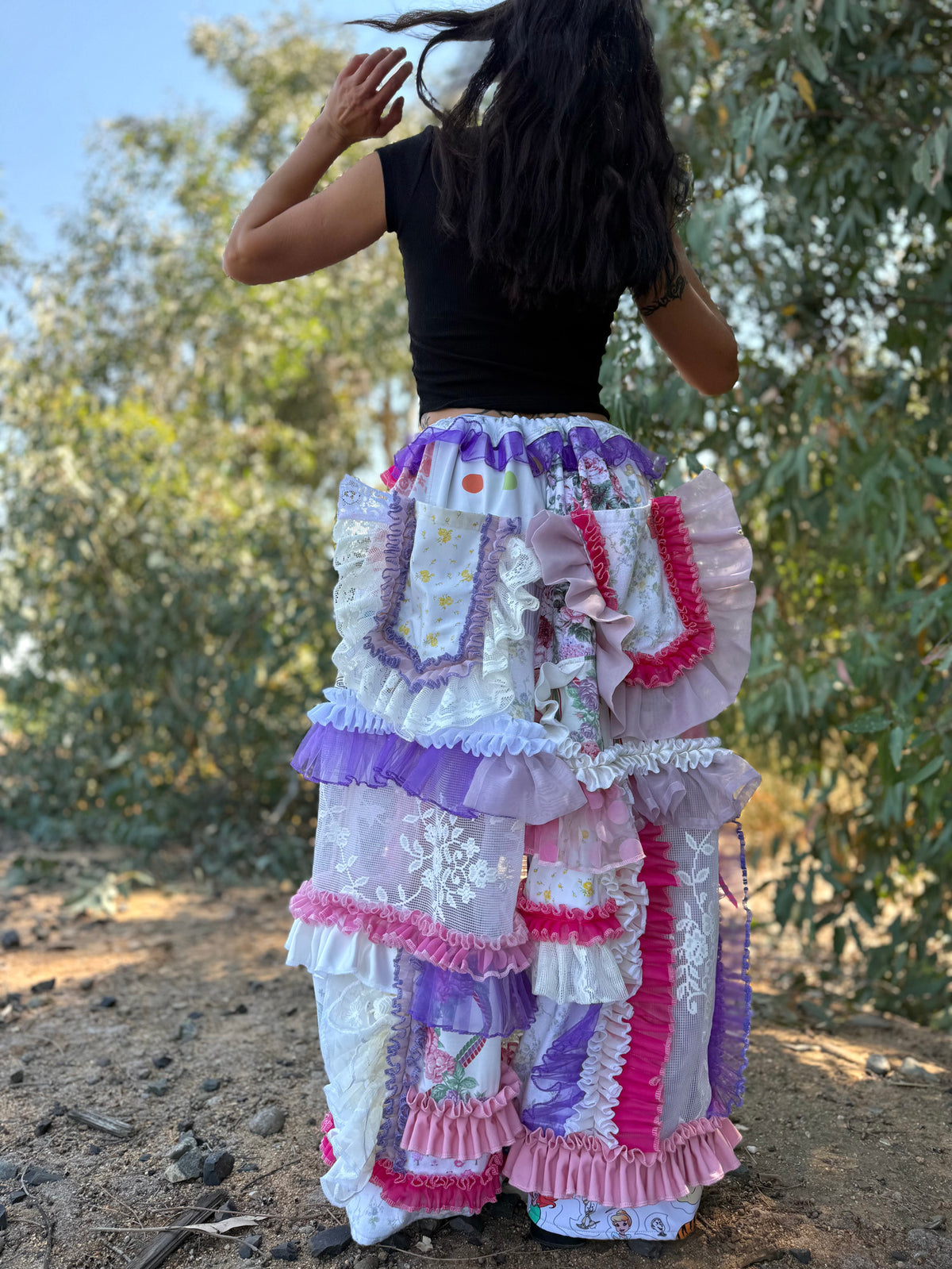 Upcycled Adjustable-Waist Ruffle Pants