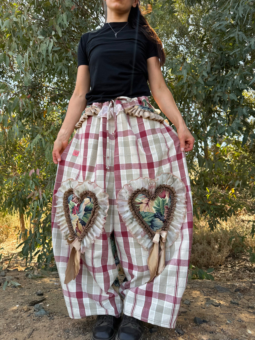 Upcycled Adjustable-Waist Ruffle Pants