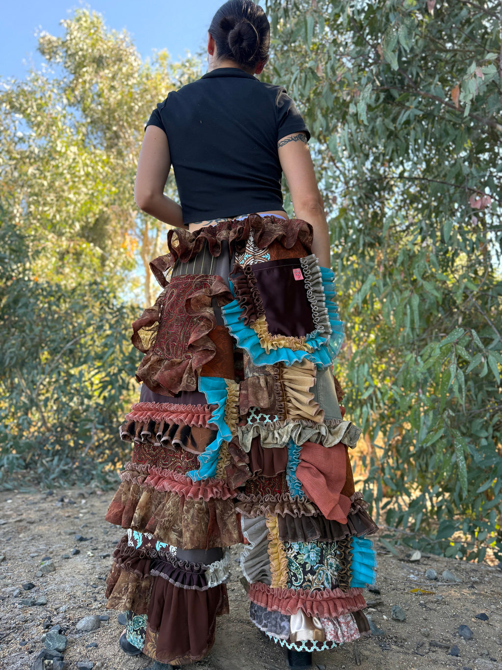 Upcycled Adjustable-Waist Ruffle Pants