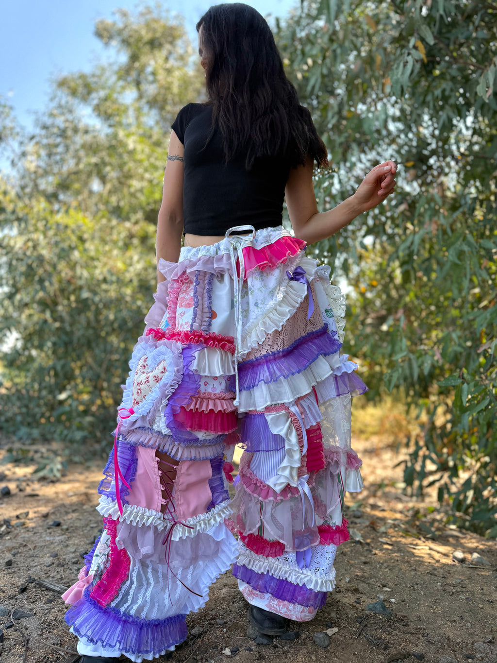 Upcycled Adjustable-Waist Ruffle Pants