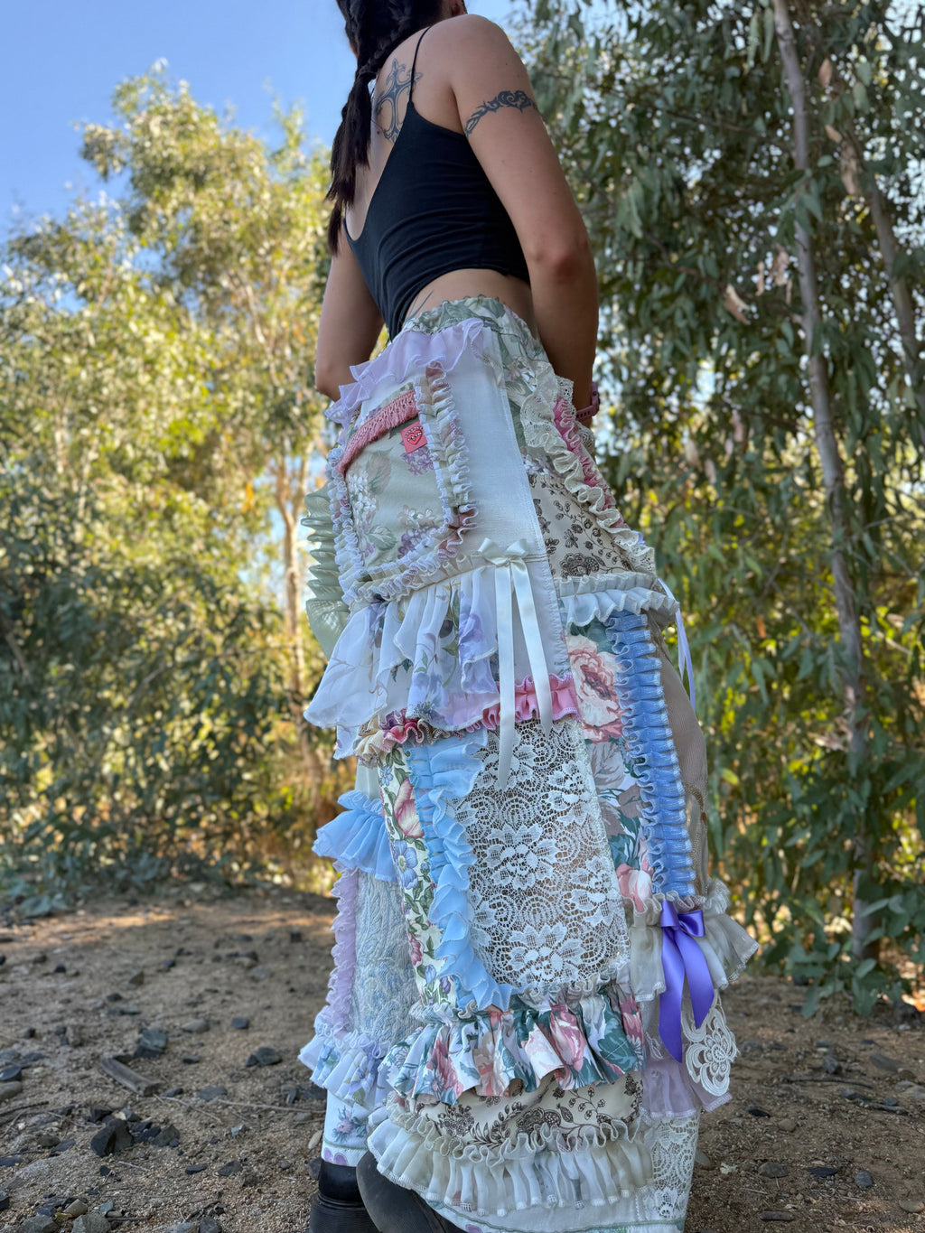 Upcycled Adjustable-Waist Ruffle Pants
