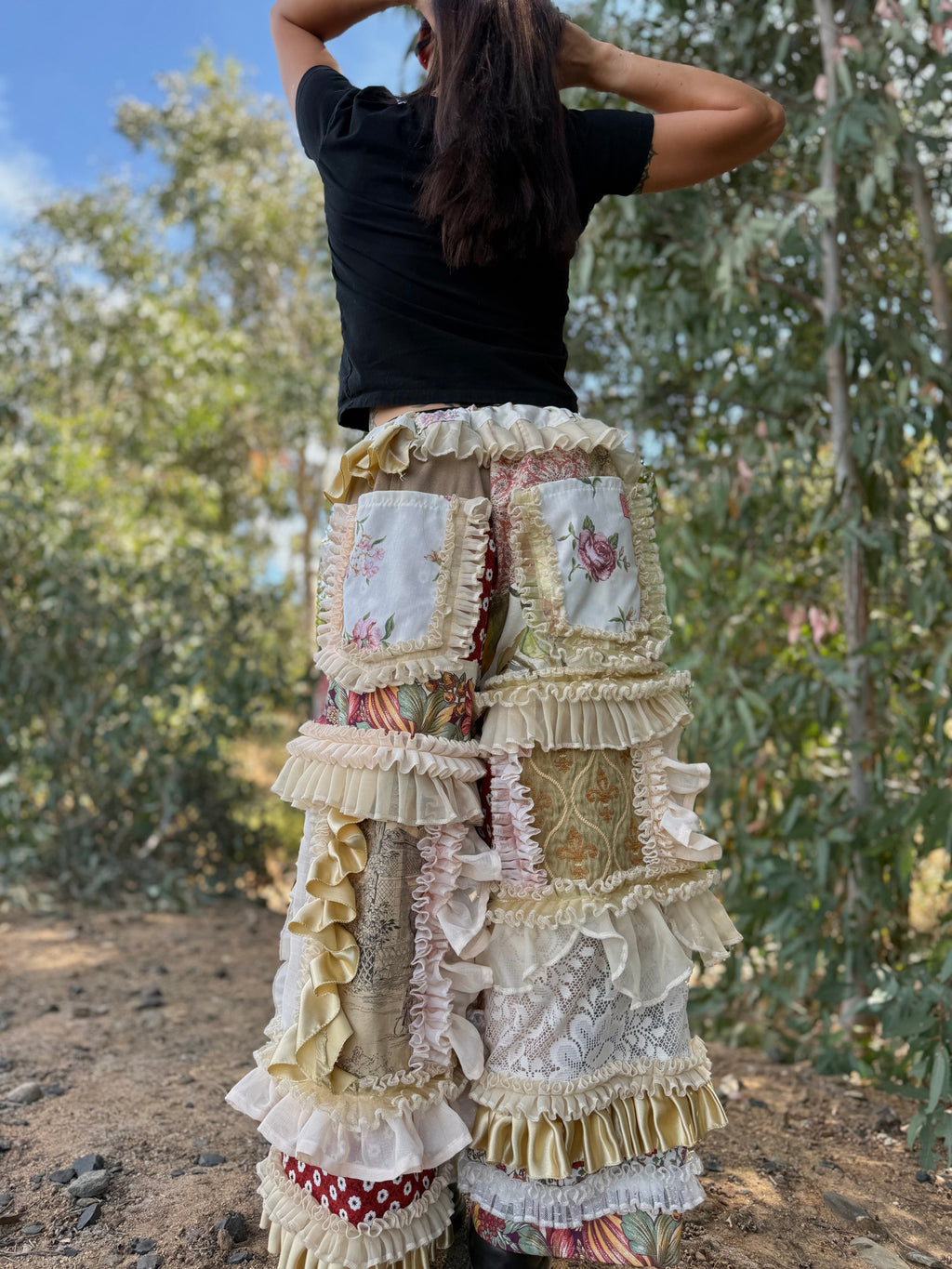Upcycled Adjustable-Waist Ruffle Pants