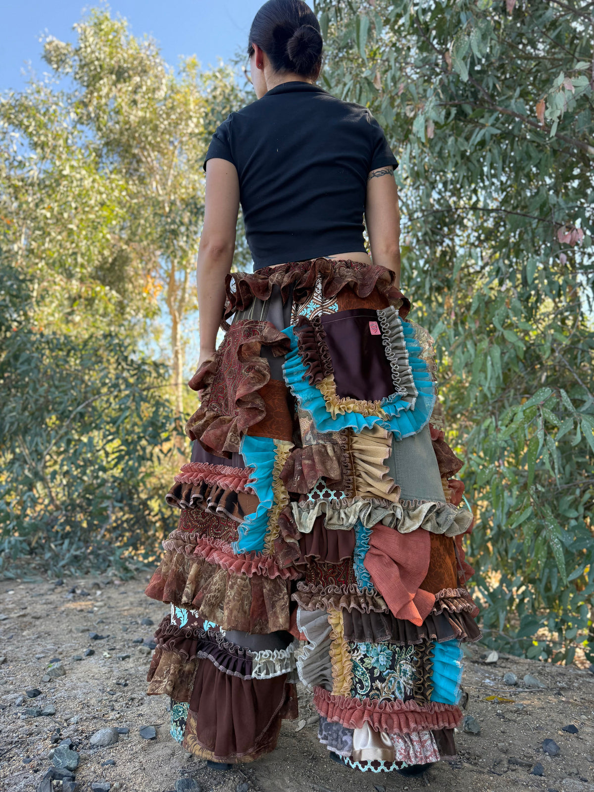 Upcycled Adjustable-Waist Ruffle Pants