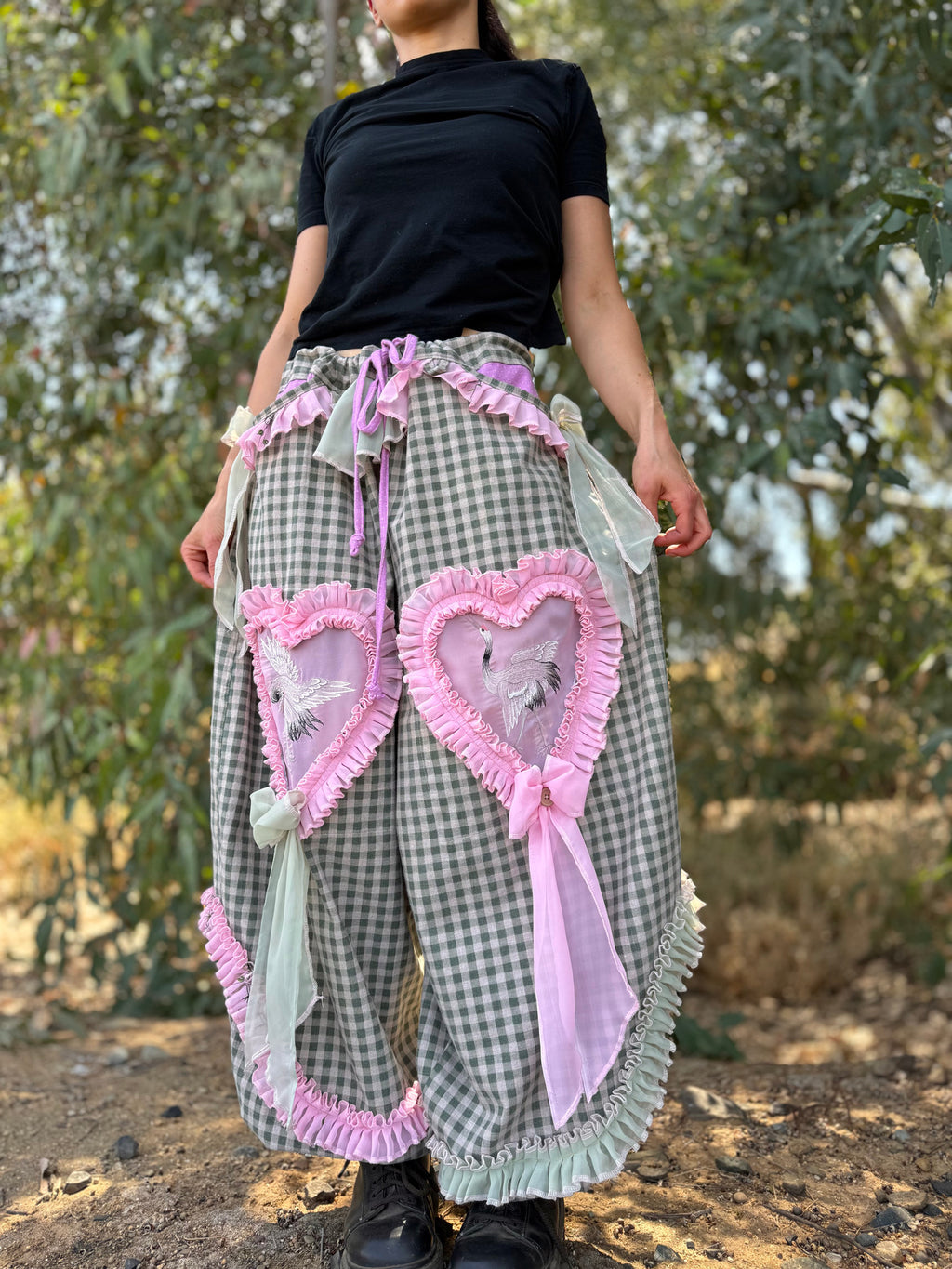Upcycled Adjustable-Waist Ruffle Pants