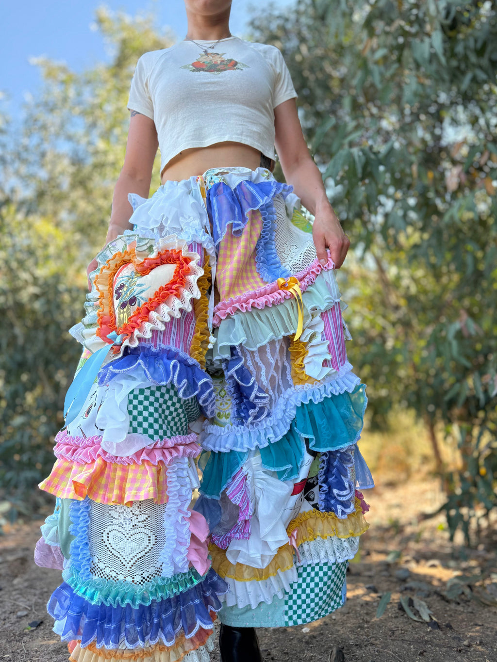 Upcycled Adjustable-Waist Ruffle Pants