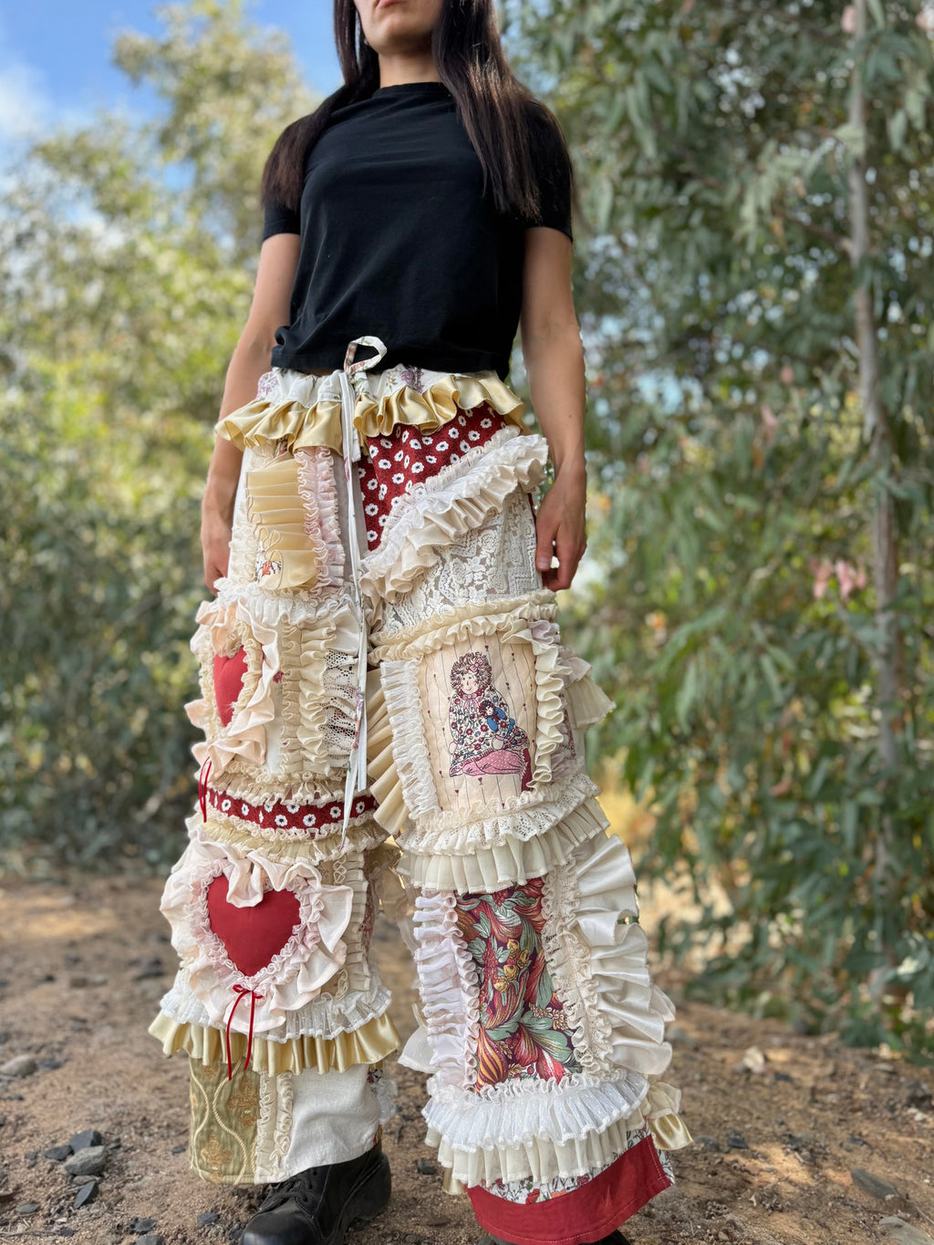 Upcycled Adjustable-Waist Ruffle Pants
