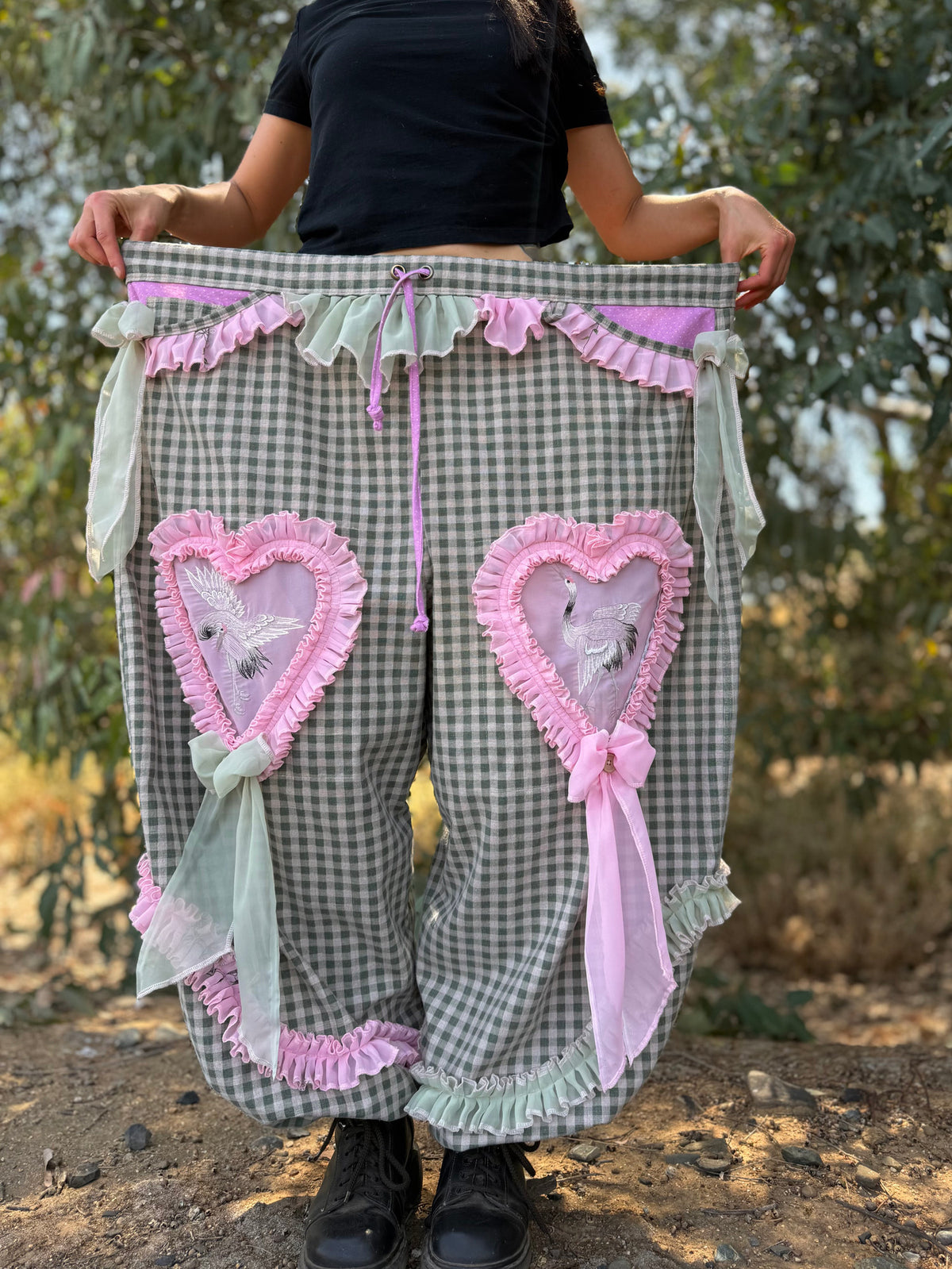 Upcycled Adjustable-Waist Ruffle Pants