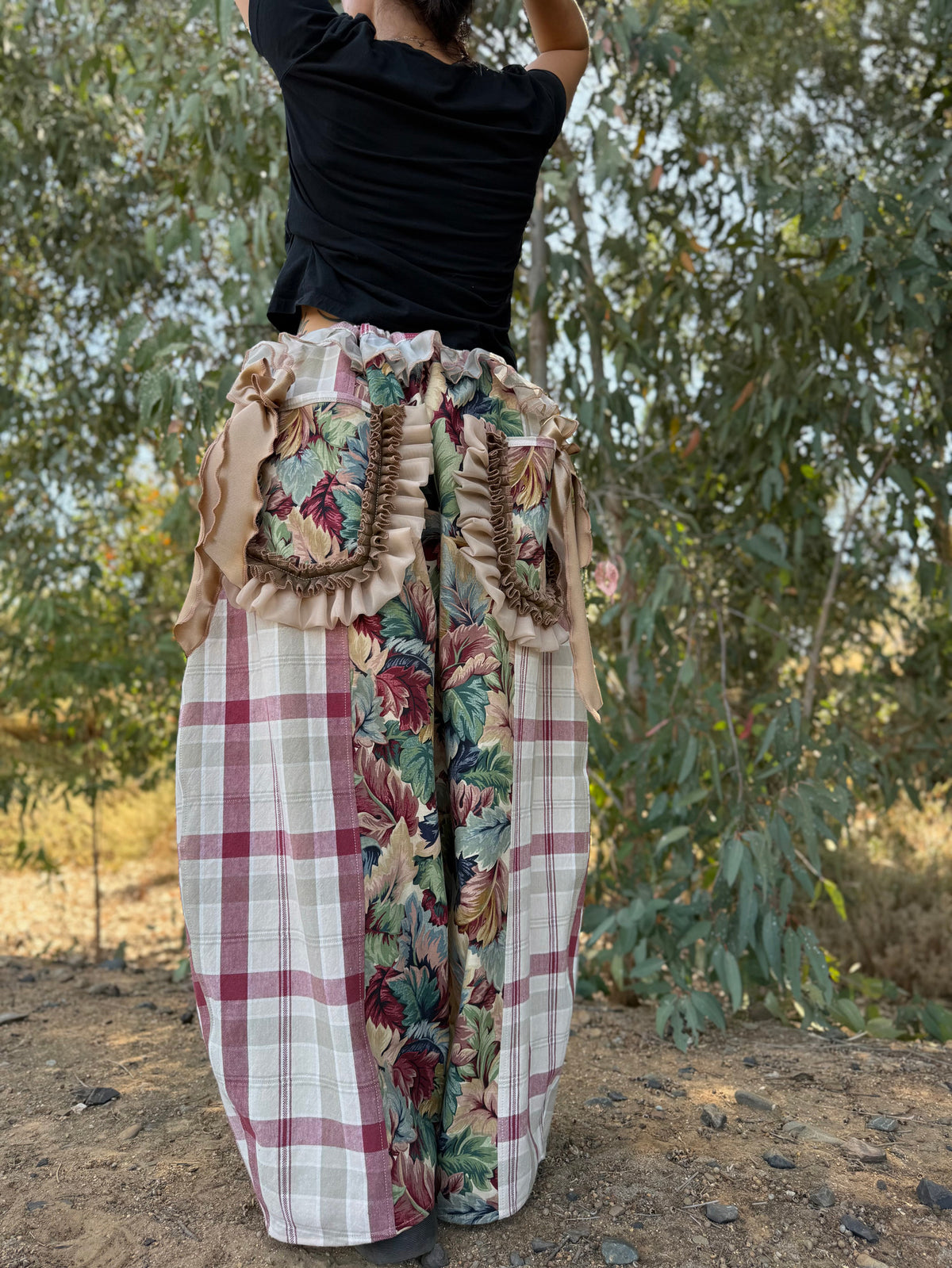 Upcycled Adjustable-Waist Ruffle Pants